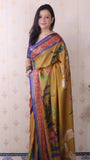 Gold Soft Tussar Silk Pichwai Traditional Printed Zari Woven Saree