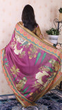 Wine Soft Tussar Silk Pichwai Traditional Printed Zari Woven Saree