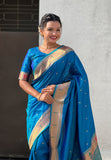 Blue Zari Woven Mahalaxmi God Paithani Silk Saree
