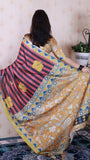 Red Soft Tussar Silk Striped Traditional Printed Zari Woven Saree