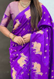 Purple Soft Silk Dual Zari Woven Saree with Nandi Border
