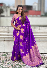 Purple Soft Silk Dual Zari Woven Saree with Nandi Border