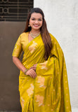 Mehendi Green Soft Silk Dual Zari Woven Saree with Nandi Border