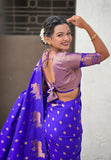 Violet Soft Silk Dual Zari Woven Saree with Nandi Border