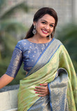 Green Kanjivaram Soft Tissue Silk Leheriya Traditional Zari Woven Saree