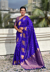 Violet Soft Silk Dual Zari Woven Saree with Nandi Border