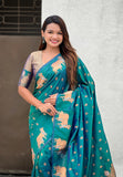 Green Soft Silk Dual Zari Woven Saree with Nandi Border