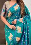Green Soft Silk Dual Zari Woven Saree with Nandi Border