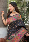 Jade Black Pashmina Kashmiri Silk Zari Woven Saree
