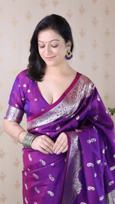 Purple Banarasi Soft Silk Silver Zari Woven Saree