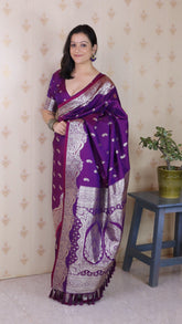 Purple Banarasi Soft Silk Silver Zari Woven Saree