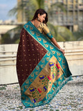 Coffee Brown Soft Silk Lotus Paithani Saree