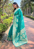 Sea Green Organza Floral Rainbow Zari Woven Unique Saree with Unstitched Blouse