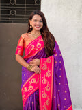Purple with Pink Soft Silk Lotus Paithani Saree