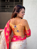 Cream Soft Silk Lotus Paithani Saree