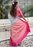 Grey Kanjivaram Soft Tissue Silk Leheriya Traditional Zari Woven Saree