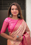 Peach Kanjivaram Soft Tissue Silk Leheriya Traditional Zari Woven Saree