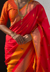 Red Paithani Silk Saree with Muniya Satin Border
