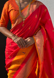 Red Paithani Silk Saree with Muniya Satin Border