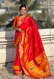 Red Paithani Silk Saree with Muniya Satin Border