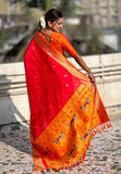 Red Paithani Silk Saree with Muniya Satin Border