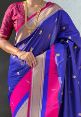 Violet Paithani Silk Saree with Muniya Satin Border