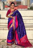 Violet Paithani Silk Saree with Muniya Satin Border
