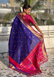 Violet Paithani Silk Saree with Muniya Satin Border