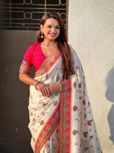 White Pure Viscose Silk Position Printed Traditional Saree