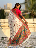 White Pure Viscose Silk Position Printed Traditional Saree