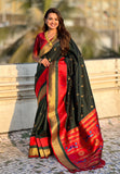 Bottle Green Paithani Silk Saree with Muniya Satin Border
