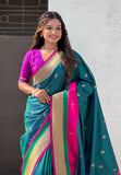 Green Paithani Silk Saree with Muniya Satin Border