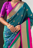 Green Paithani Silk Saree with Muniya Satin Border