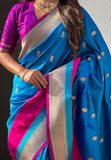 Blue Paithani Silk Saree with Muniya Satin Border