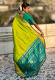 Pista Paithani Silk Saree with Muniya Satin Border