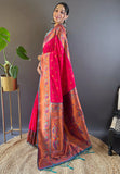 Pink Original Maharashtrian Meenakari Yeola Paithani Silk Zari Woven Saree
