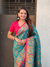 Rama Blue Pure Viscose Silk Position Printed Darbari Saree