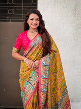 Mustard Yellow Pure Viscose Silk Position Printed Darbari Saree