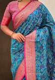 Blue Soft Silk Zari Woven Bandhani Patola Saree with Contrast Weaves