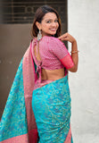 Aqua Blue Soft Silk Zari Woven Bandhani Patola Saree with Contrast Weaves