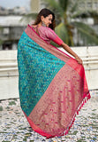 Aqua Blue Soft Silk Zari Woven Bandhani Patola Saree with Contrast Weaves