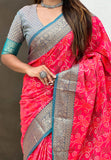 Pink Soft Silk Zari Woven Bandhani Patola Saree with Contrast Weaves