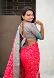 Pink Soft Silk Zari Woven Bandhani Patola Saree with Contrast Weaves