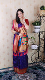 Violet Bandhani Paithani Silk Zari Woven Saree