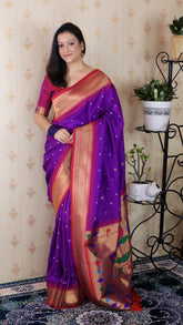 Purple Bandhani Paithani Silk Zari Woven Saree