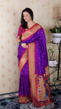 Purple Bandhani Paithani Silk Zari Woven Saree