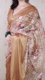 Brown Soft Georgette Floral Printed Zari Woven Saree