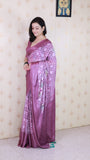 Wine Soft Georgette Floral Printed Zari Woven Saree