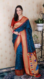 Denim Blue Bandhani Silk Zari Woven Saree