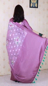 Wine Soft Georgette Floral Printed Zari Woven Saree